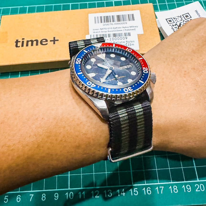 time+ NATO G10 Ballistic Nylon Military Watch Strap Bond on SEIKO Divers Pepsi