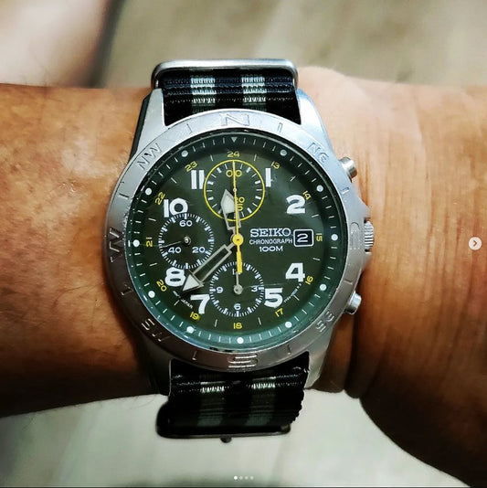 time+ NATO G10 Ballistic Nylon Military Watch Strap Bond on SEIKO Chronograph