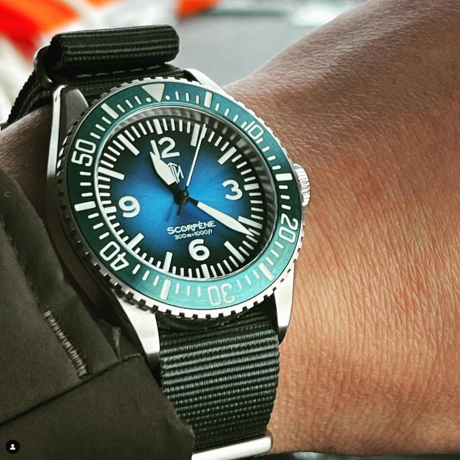 time+ NATO G10 Ballistic Nylon Military Watch Strap Black on NTH SCORPÈNE Blue