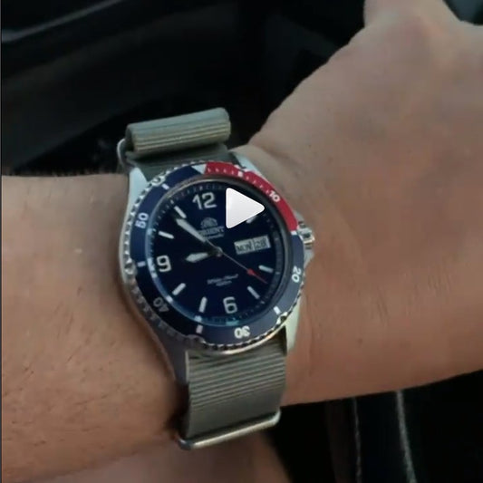 time+ NATO G10 Ballistic Nylon Watch Strap Olive on Orient Diver
