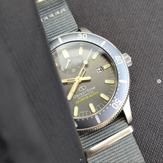time+ NATO G10 Ballistic Nylon Military Watch Strap Light Grey on ORIENT STAR Diver's