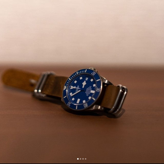 time+ NATO ZULU 5-ring Distressed Leather Military Watch Strap Vintage Brown on Tudor Pelagos