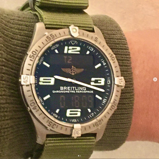 time+ NATO G10 Ballistic Nylon Military Watch Strap Olive on Breitling Aerospace