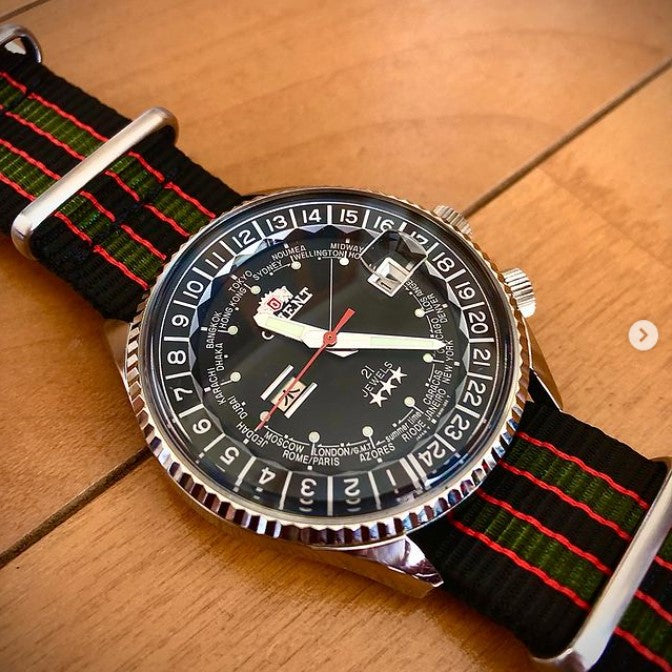 time+ NATO G10 Ballistic Nylon Military Watch Strap Vintage Bond on Orient King Master World Time