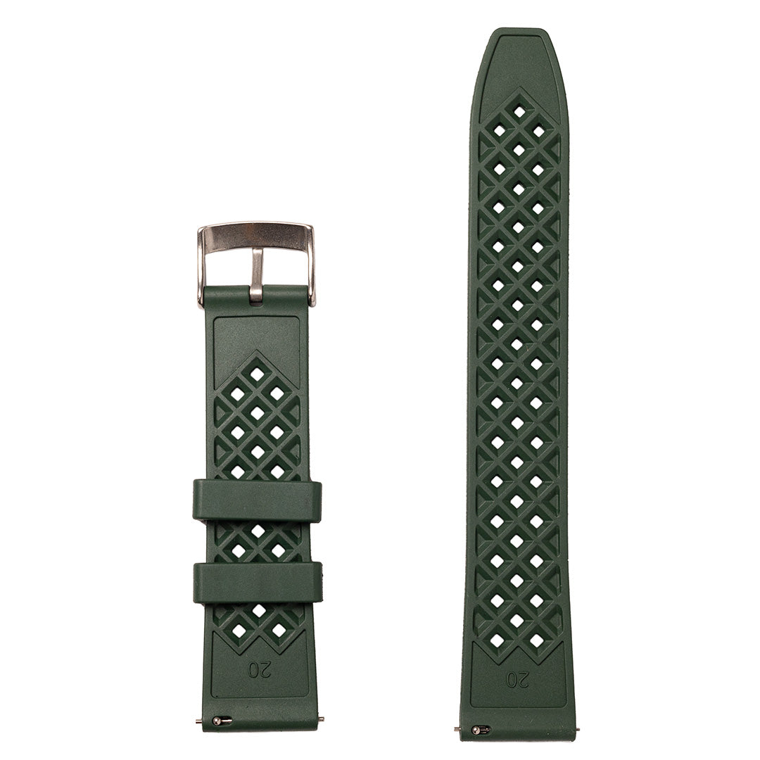 time+ FKM Rubber Fluororubber Tropical Style Quick Release 2 Piece Watch Strap Band Green