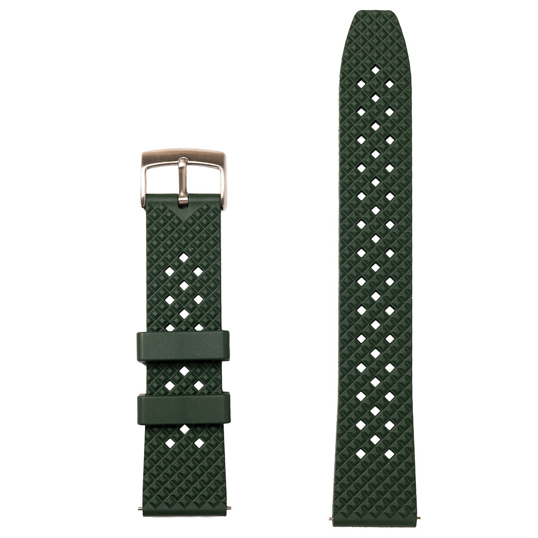 time+ FKM Rubber Fluororubber Tropical Style Quick Release 2 Piece Watch Strap Band Green