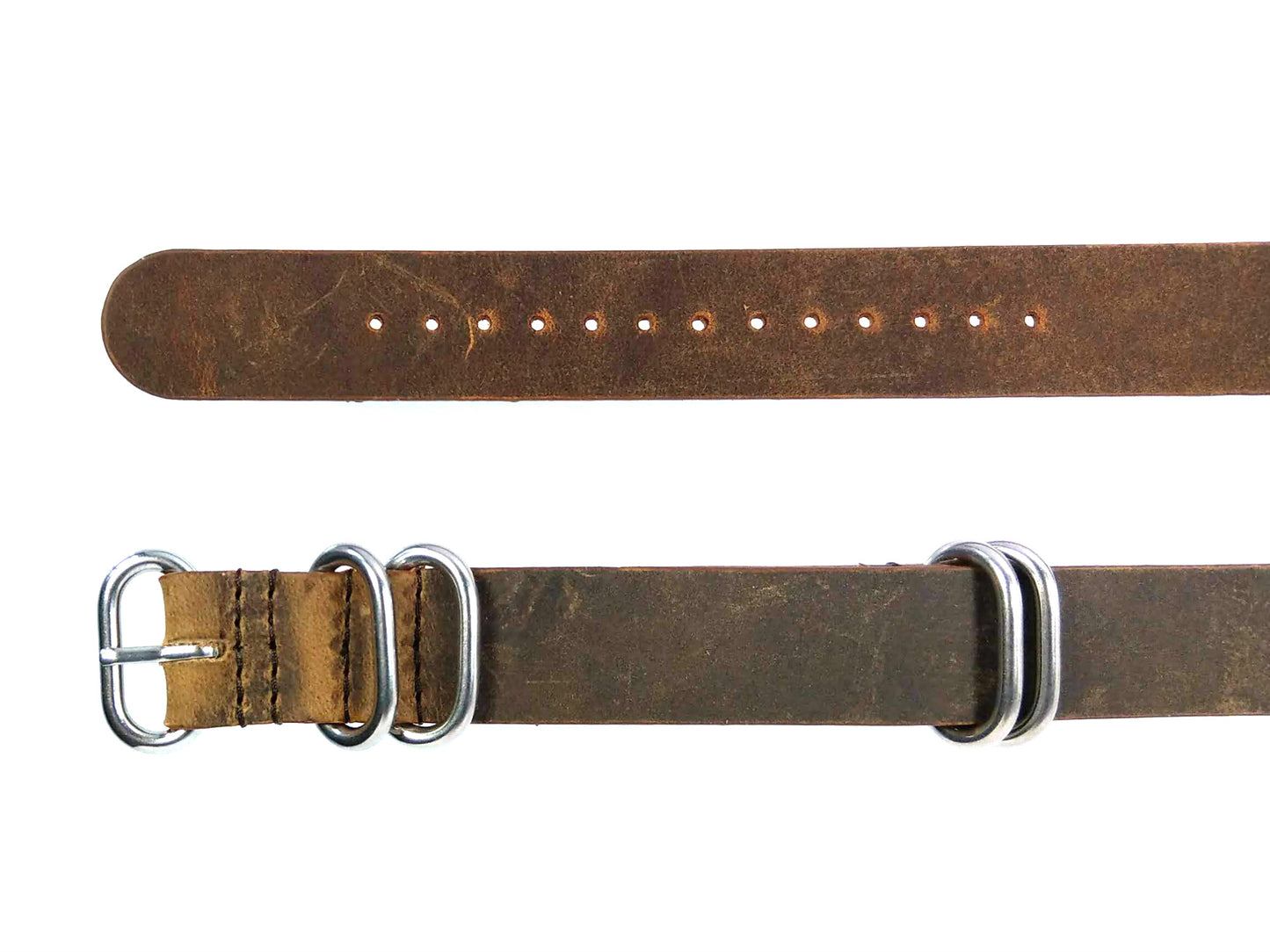time+ NATO ZULU 5-ring Distressed Leather Military Watch Strap Vintage Brown