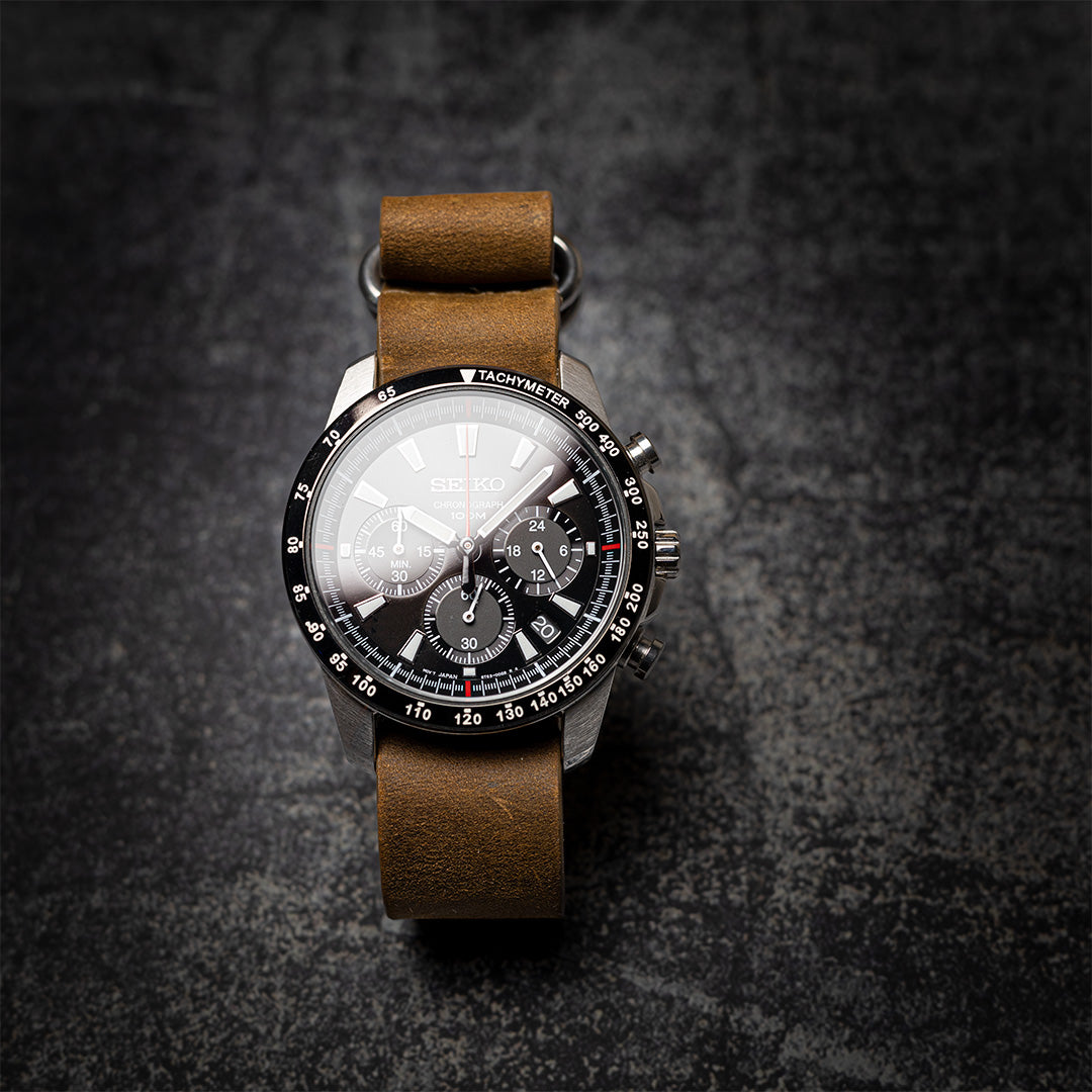 time+ NATO ZULU 3-ring ヴィンテージレザー ストラップ腕時計ベルト ミリタリーバンド ブラウン