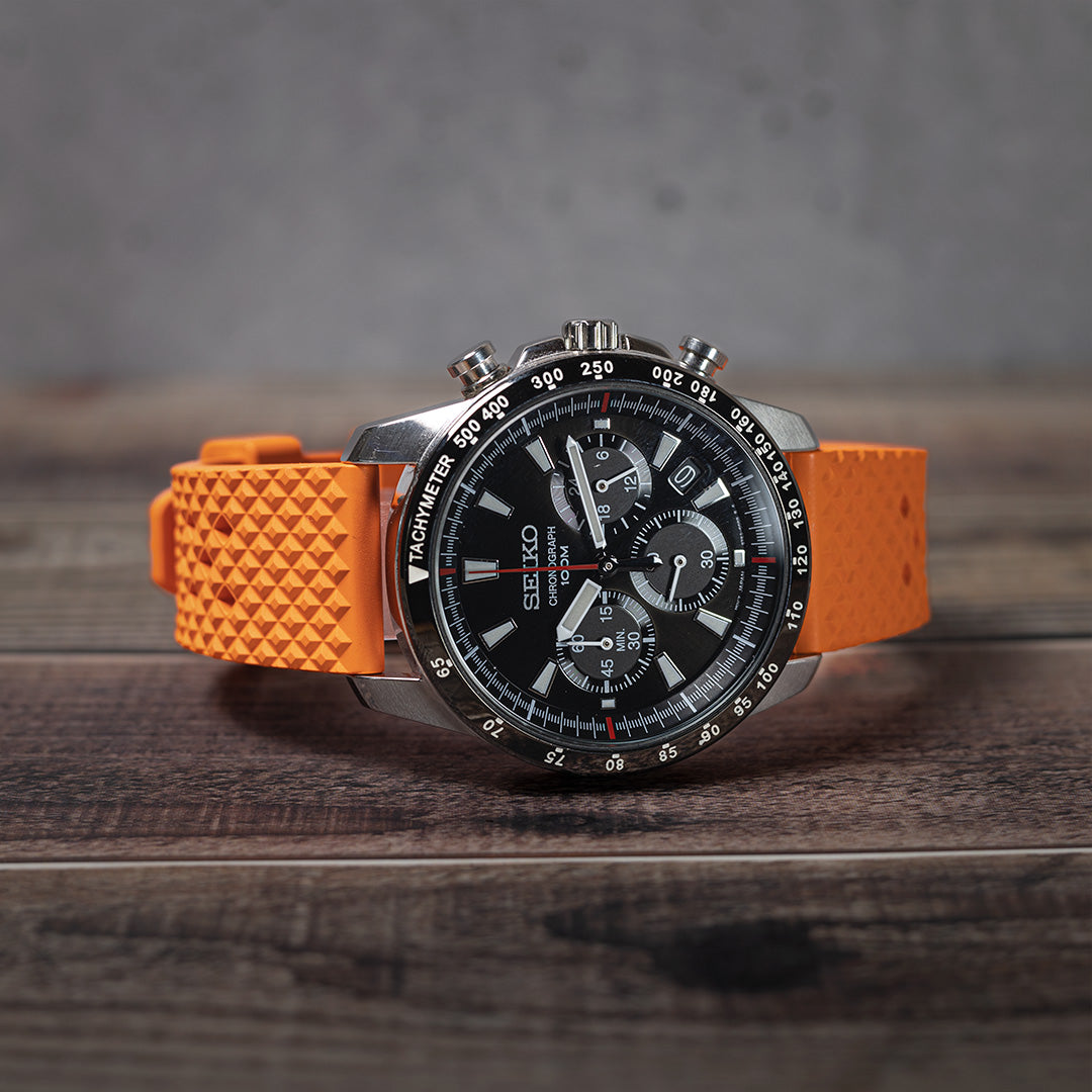 time+ FKM Rubber Fluororubber Tropical Style Quick Release 2 Piece Watch Strap Band Orange