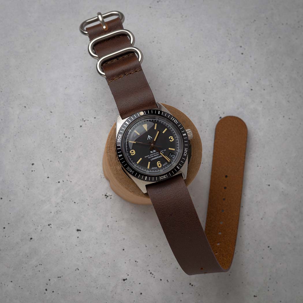time+ NATO ZULU 3-ring オイルレザー ストラップ腕時計ベルト ミリタリーバンド ブラウン
