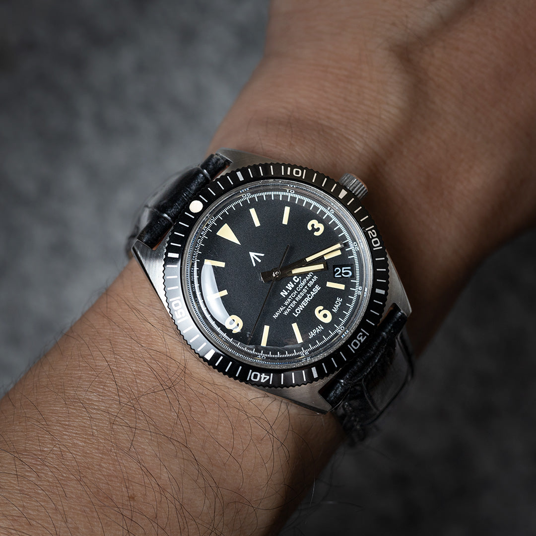 cro-1512 クロコダイル腕時計ベルト ブラック ラグ幅21 mm - 時計
