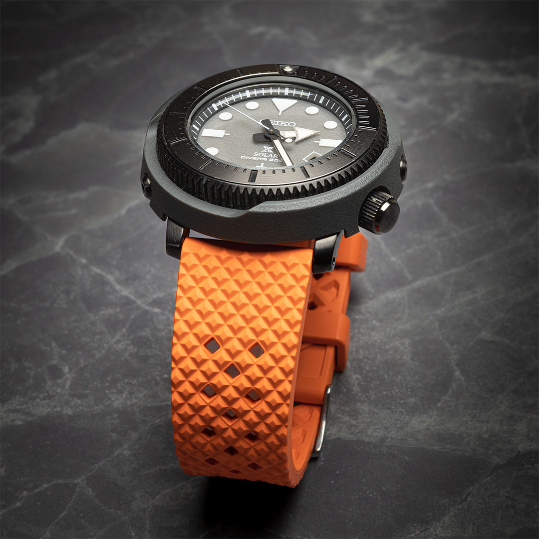time+ FKM Rubber Fluororubber Tropical Style Quick Release 2 Piece Watch Strap Band Orange