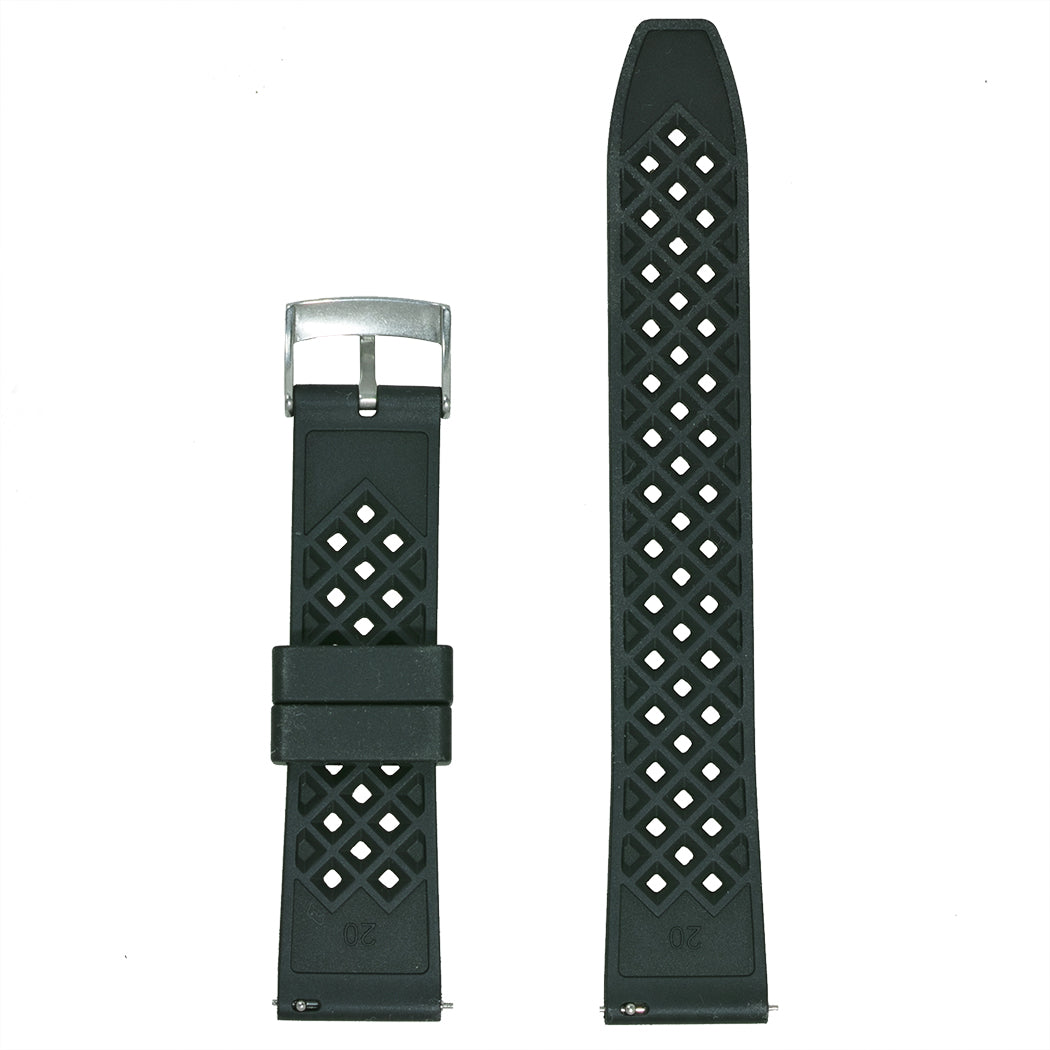 time+ FKM ラバー フッ素ゴム トロピカル スタイル クイックリリース 高耐久 腕時計ベルト ブラック
