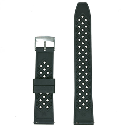 time+ FKM Rubber Fluororubber Tropical Style Quick Release 2 Piece Watch Strap Band Black