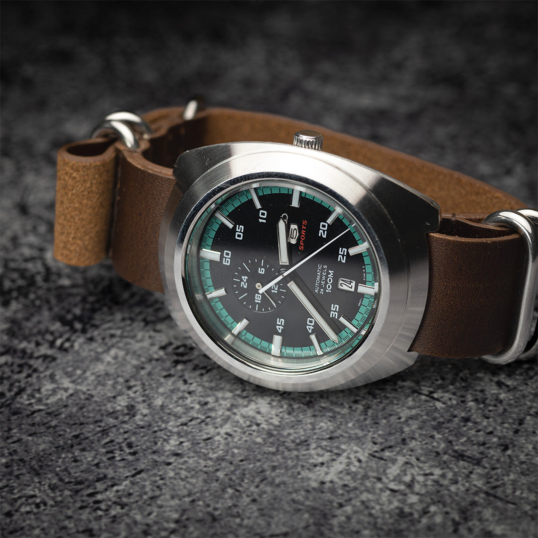 time+ NATO ZULU 5-ring オイルレザー ストラップ腕時計ベルト ミリタリーバンド ブラウン
