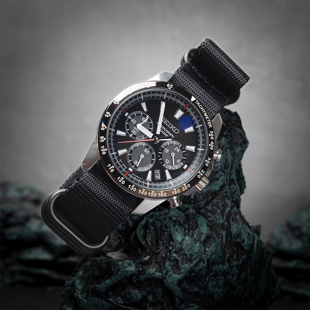 time+ NATO ZULU 5-ring シートベルトナイロン ストラップ 腕時計ベルト ミリタリーバンド ブラック